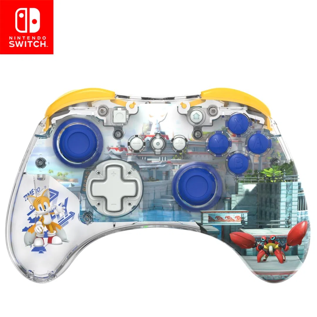 PDP REALMz - Controller wireless Nintendo Switch Pro, LED personalizzabile, batteria ricaricabile 40 ore, connessione da 9 metri, licenza Nintendo e SEGA: Sonic Superstars (Tails Seaside Hill Zone)