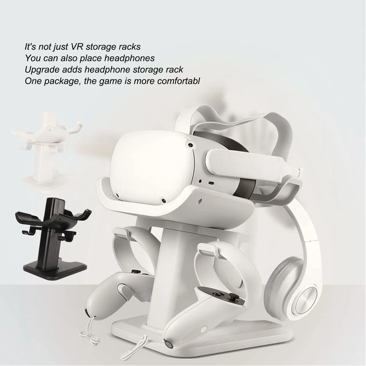 Supporto VR per Oculus 2, espositore per cuffie VR con spugna antiscivolo e base robusta, staffa salvaspazio per accessori VR e controller touch (bianco)