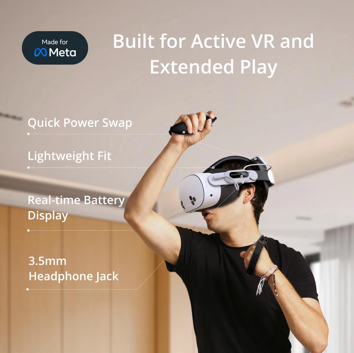 BOBOVR E3 Pro Cinturino Elite con Batteria Compatibile con Meta Quest 3S/Quest 3,Batteria da 10000 mAh con ricarica rapida sostituibile a caldo ed espansione audio da 3,5 mm