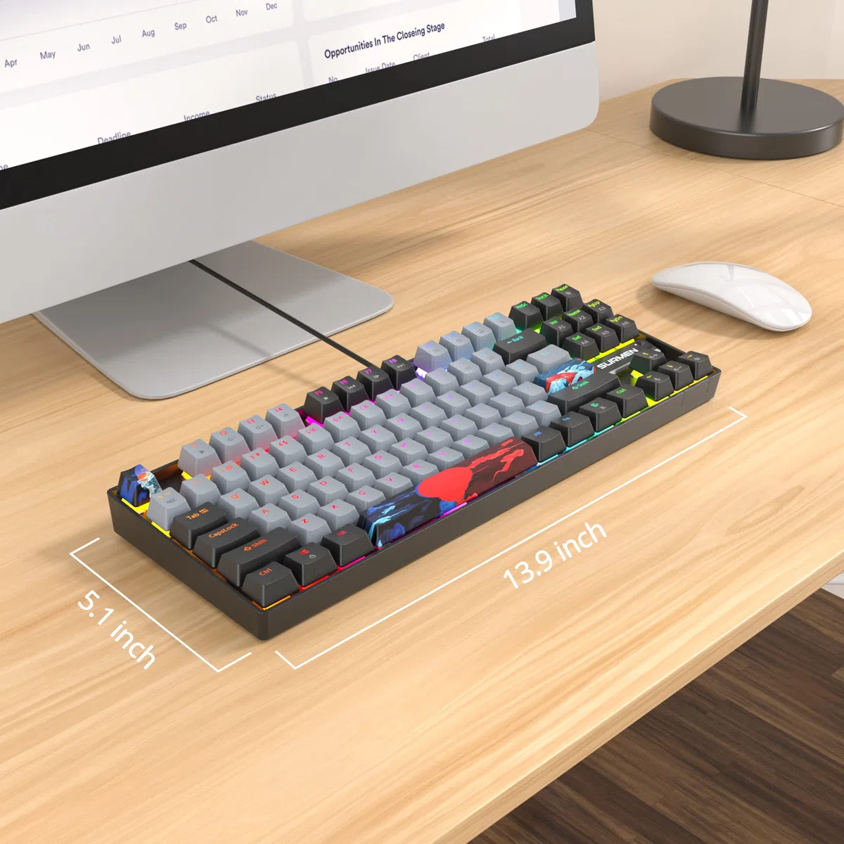 Owpkeenthy Tastiera meccanica da gioco al 75% con interruttore rosso, tastiera retroilluminata RGB, 87 tasti, compatta TKL, con cavo, per laptop, PC, gamer, Xbox PS (interruttore grigio/rosso 87)
