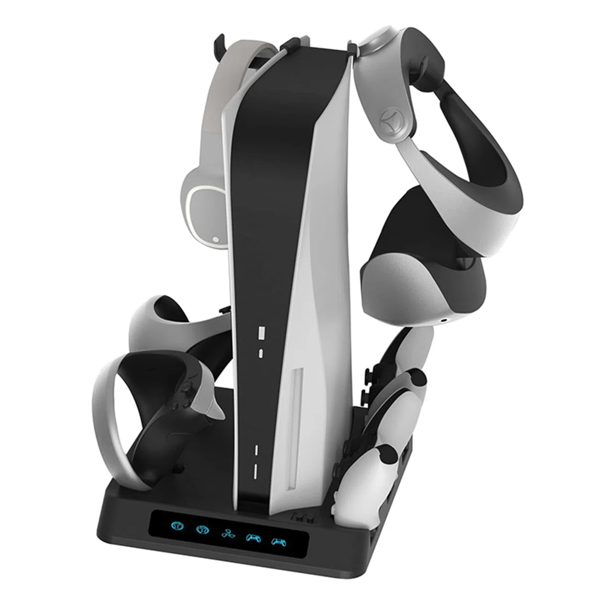 Caricabatterie Stand con Ventola di Raffreddamento, 4 Controller Stazione di Ricarica Dock per PS VR2/PS5, Base di Raffreddamento per PS5 Console UHD/Digitial Edition