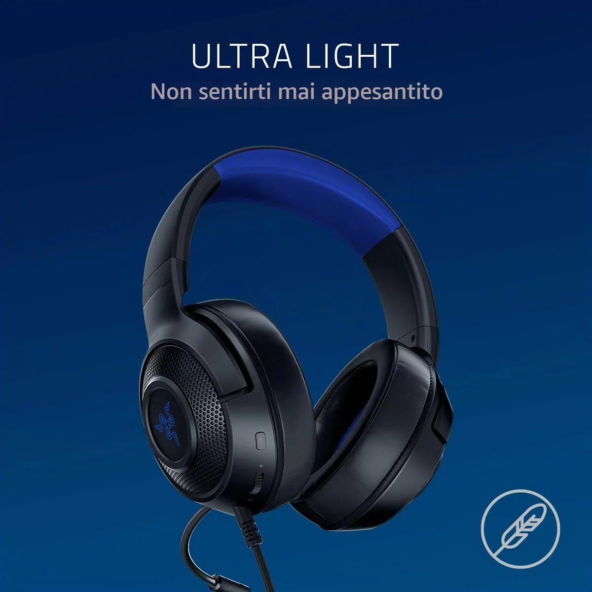 Razer Kraken X - Cuffie da gioco ultra leggere per console con audio surround 7.1, con telaio leggero, microfono cardioide pieghevole per PC, Xbox, PS4, Nintendo Switch, colore: blu/nero