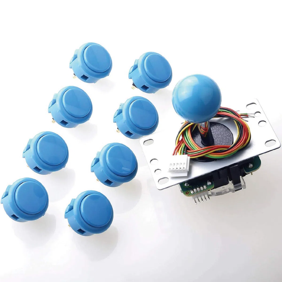 Sanwa JLF-TP-8YT Joystick + Sanwa 8 pezzi OBSF-30 Push Button Bundle Kit Colore: Azzurro - per gioco arcade 4 e 8 vie regolabile, joystick per videogiochi