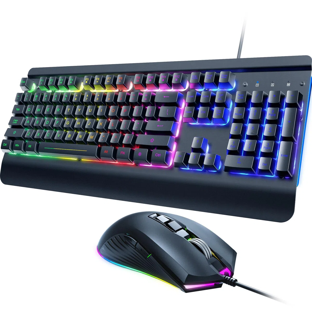 Tastiera da gioco e mouse, 104 tasti, pannello interamente in metallo illuminato, tastiera silenziosa per computer, poggiapolsi, mouse da gioco retroilluminato a LED, 4200 DPI, set con