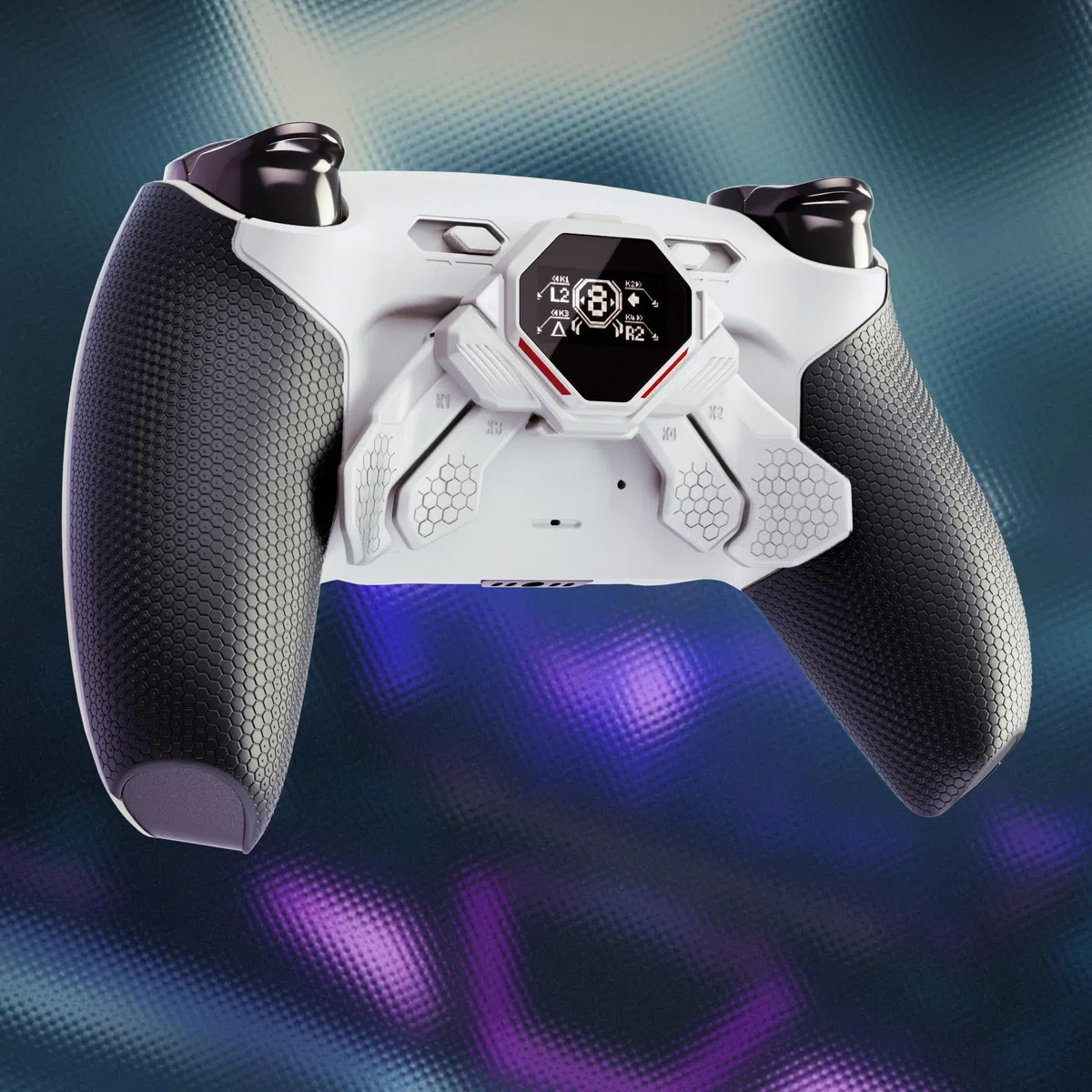 eXtremeRate SPARK Tasti Posteriori Kit per ps5 Controller BDM 010 020, Display OLED + Clicky Trigger Stop + Grip Ergonomici, 4 Palette Rimappabili Accessori per ps5 Joystick, Bianco