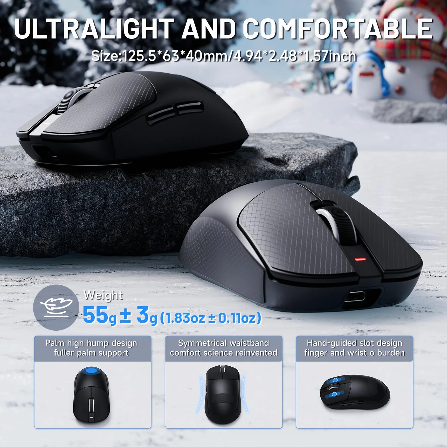 ATTACK SHARK X8 Ultra 8KHz Topo Gaming Senza Fili, 55g Ultraleggero, Nordic 52840, PAW3950MAX, 42KDPI, BT/2.4Ghz/Filo, Rivestimento Nano Freddo, Mani Grandi, 500mAh, Griptape, SW & Web Driver (Nero)