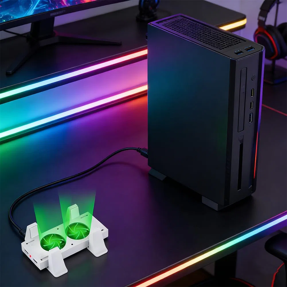 Supporto verticale con ventola di raffreddamento e porte USB, sistema di raffreddamento rimovibile per console serie S, design salvaspazio per prestazioni di gioco migliorate