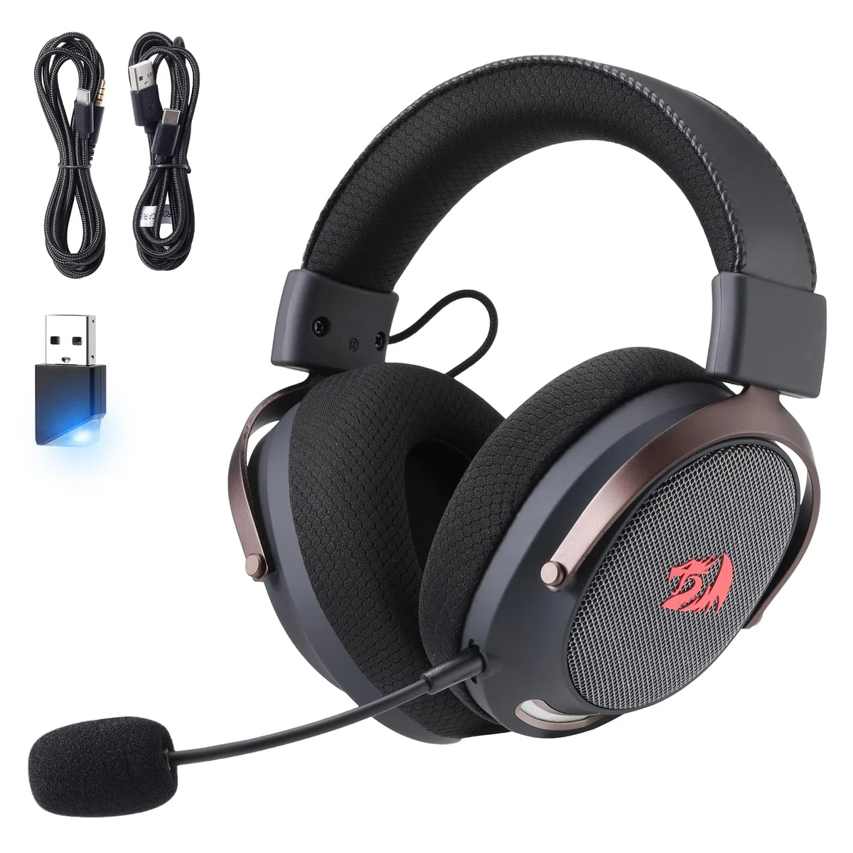 Redragon H858 Cuffie Gaming Senza Fili 7.1 Surround Nere | Driver 53 mm, cuscinetti memory foam, microfono rimovibile, compatibile con PC PS5 NS cellulare
