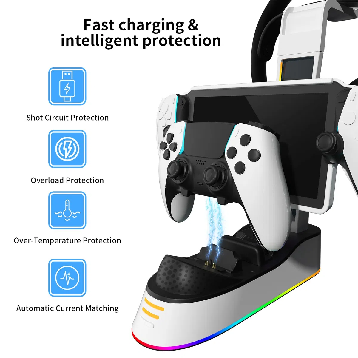 BeisDirect Stazione di ricarica per PlayStation Portal/PS5 Controller, Dock Station di ricarica per PS Portal Console di gioco Caricabatterie Supporto di stoccaggio per cuffie