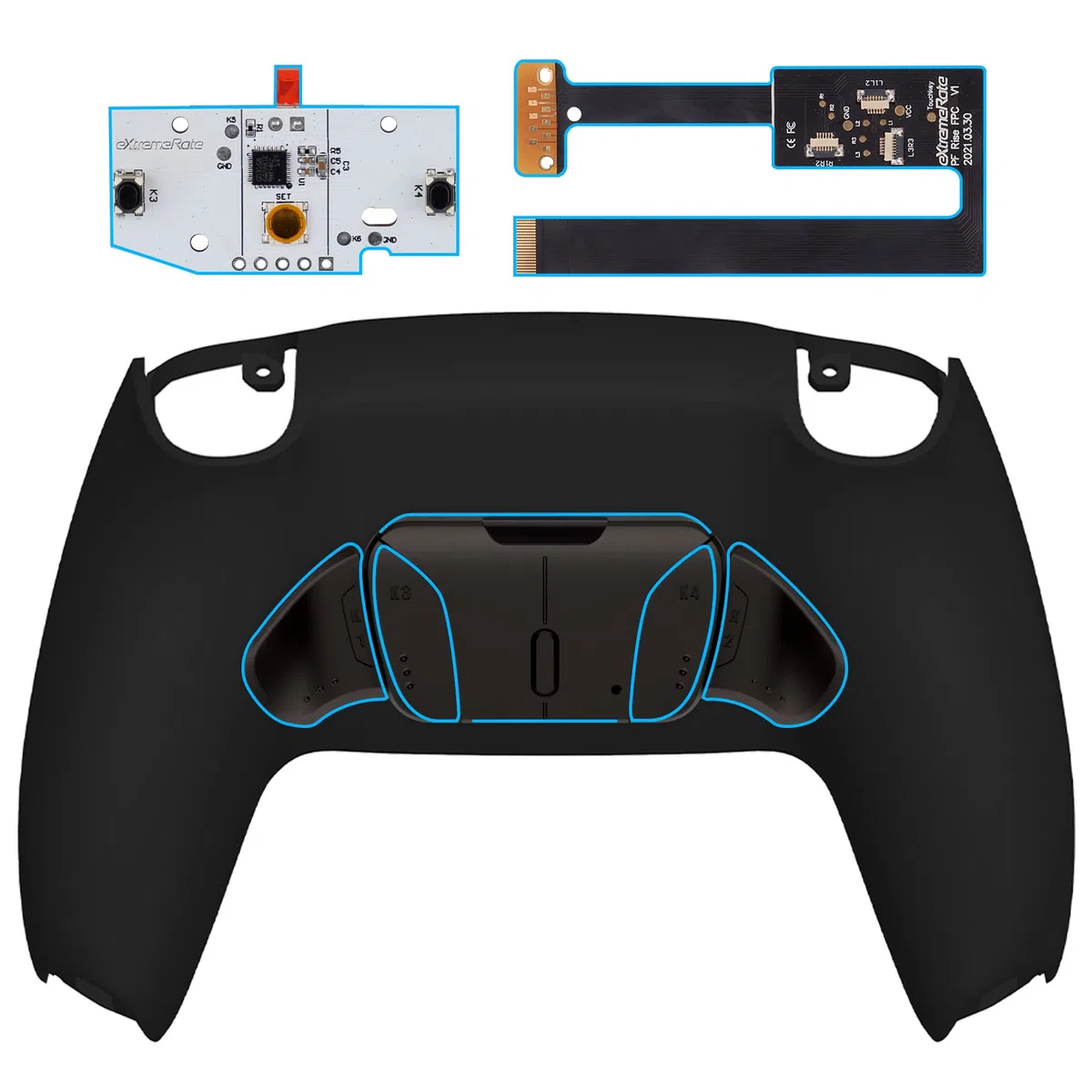 eXtremeRate Rise4 Remap Kit Metallo per ps5 Controller BDM-010/020, 4 Palette Paddles Back Button Programmabili per ps5 Joystick,Cover&Tasti Posteriori Accessori Kit-Nero Misterioso