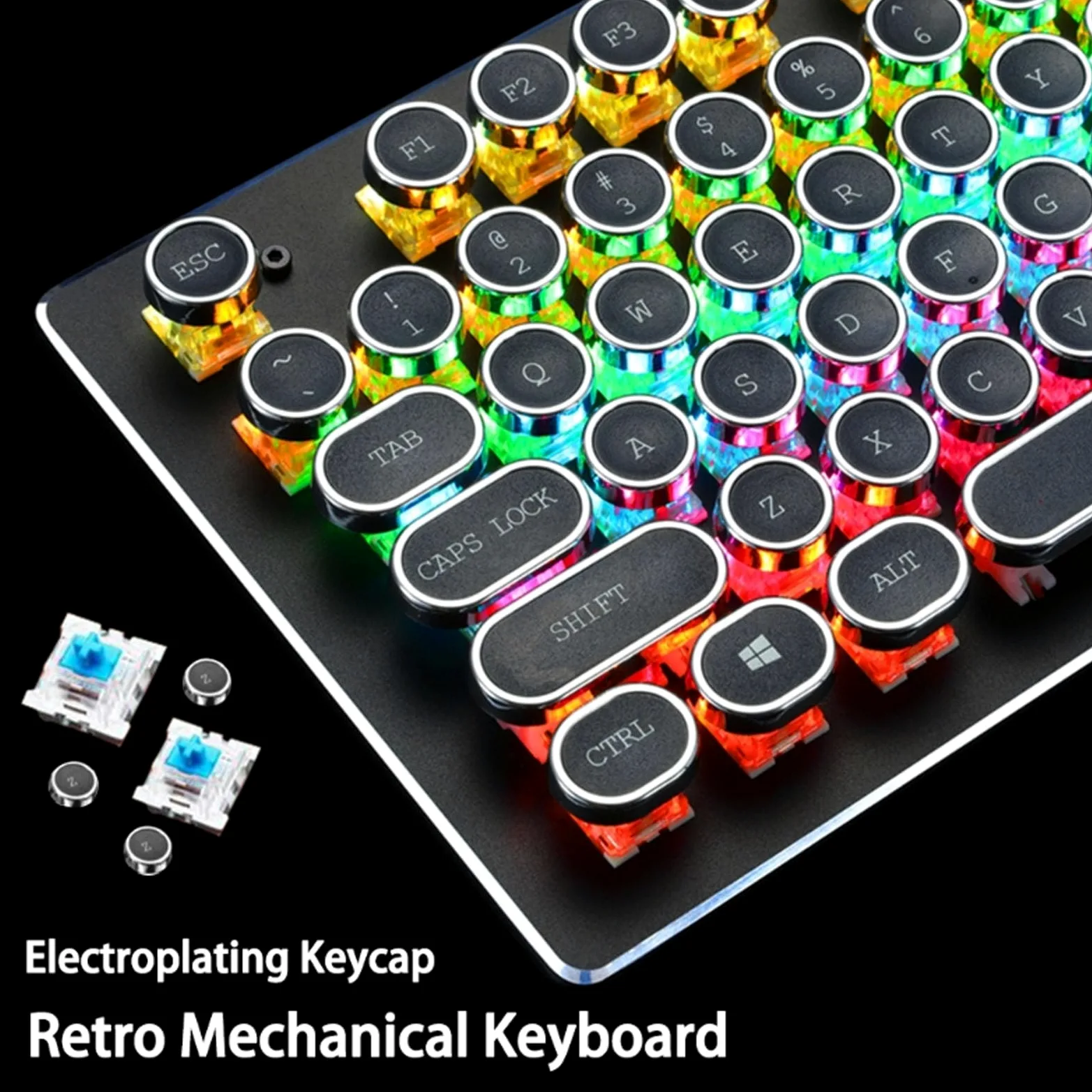 ASHATA Tastiera meccanica da gioco, interruttore blu 104 tasti RGB retroilluminato, tastiera meccanica per computer cablata USB per Win 7 8 10 XP per OS X PC laptop desktop PC gamer (nero)