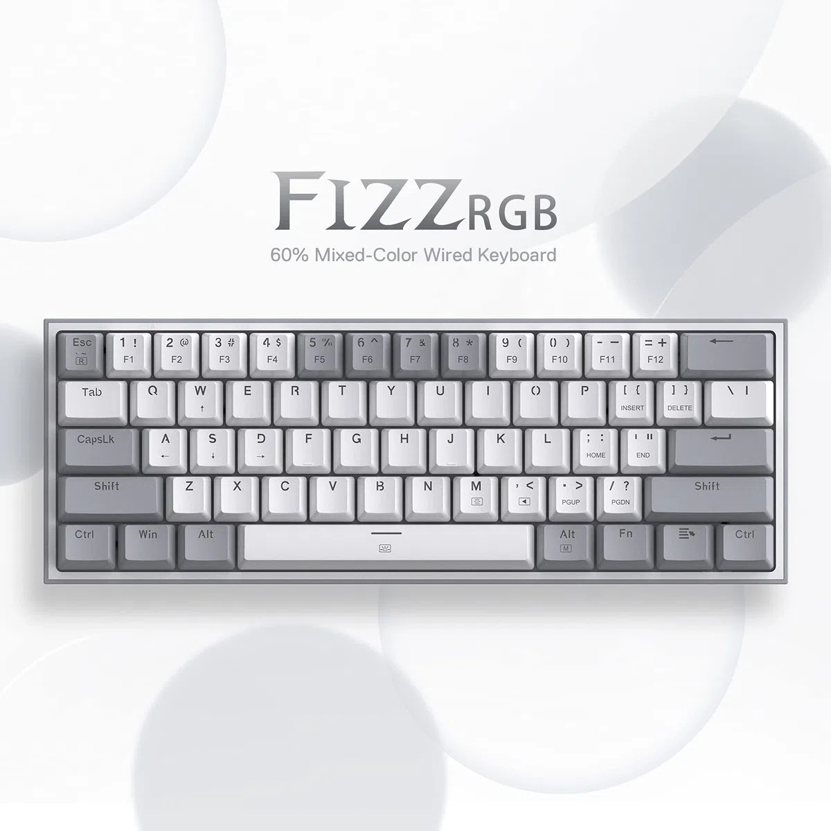 Redragon K617 Tastiera di Gioco RGB cablata 60%, Tastiera meccanica compatta 61 tasti, interruttore lineare rosso, supporto driver Pro (Grigio), US LAYOUT