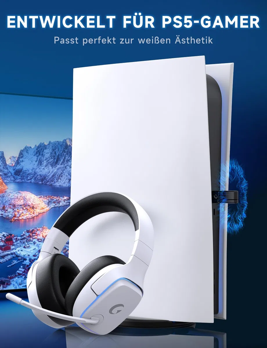 Gvyugke Cuffie Gaming Wireless per Ps5/Ps4/ PC/Switch, 2,4GHz Wireless, Bluetooth 5.3 e Cavo da 3,5mm, Cuffie con Microfono 7.1 Qualità Audio Senza Perdita di Bassa Latenza, Durata di Oltre 70+ Ore