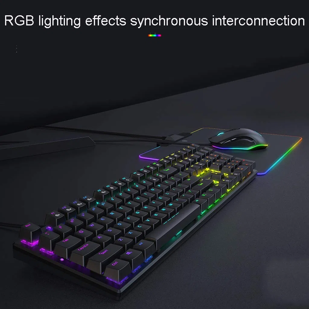 ARCH Tastiera Gaming Wired E Mouse & Mouse Pad Kit, RGB Retroilluminato Tastiere da Gioco Tastiera Multimediale Tastiera Meccanica RGB Nero Albero Cardanico Tavolino del Computer Portatile