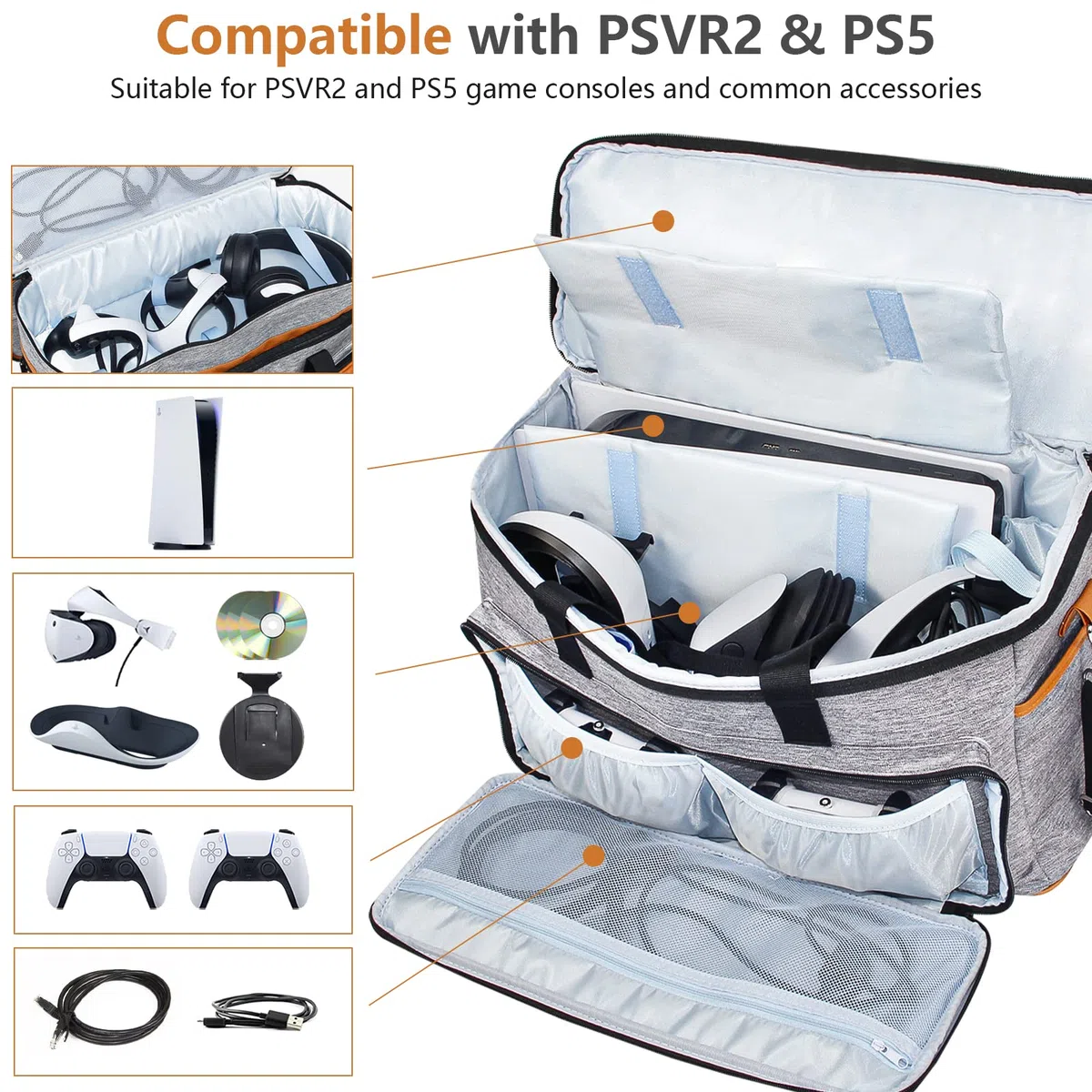 FPVtosky Zaino 2-IN-1 per PS5 & PSVR2, grande borsa da viaggio per Playstation VR2 & PS 5, custodia protettiva compatibile con Playstation 5 & PS VR2 Gaming Accessori
