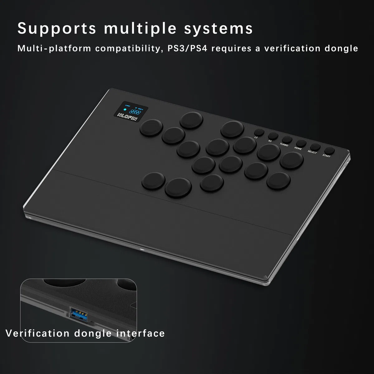 NLOFIN Leverless Arcade Stick 16Keys All-Button Leverless Controller (Nero)