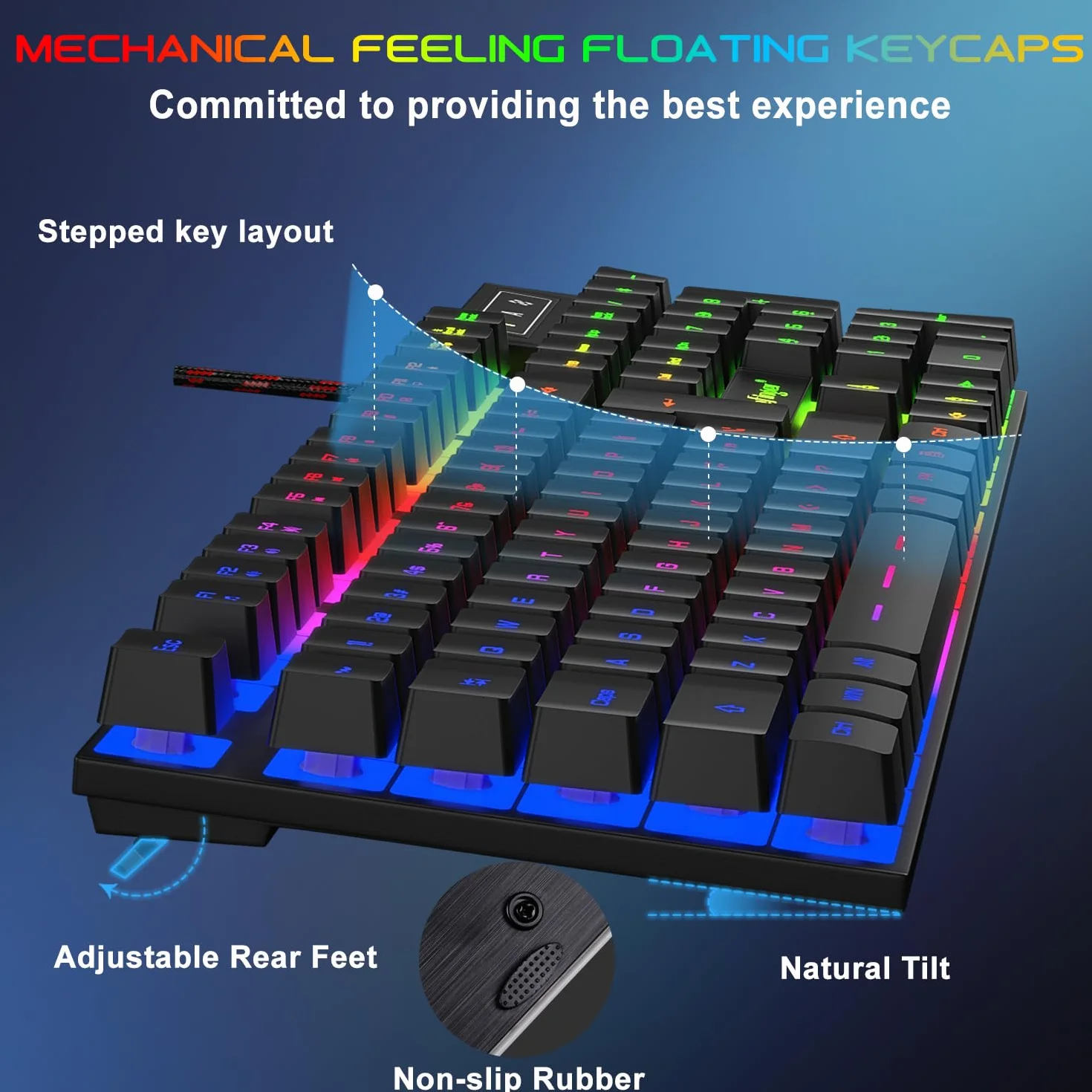 BlueFinger RGB tastiera da gioco e mouse retroilluminati e auricolari tastiera retroilluminata con cavo USB set di mouse per tastiera da gioco cuffie con microfono per computer portatile PC e lavoro