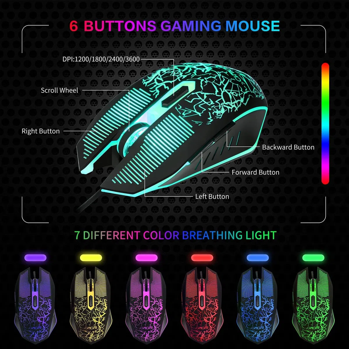 CHONCHOW Set di tastiera, mouse, cuffie e tappetino per mouse da gioco a LED, set di luci arcobaleno cablate per Xbox PS4 PS5 PC Laptop Gamer