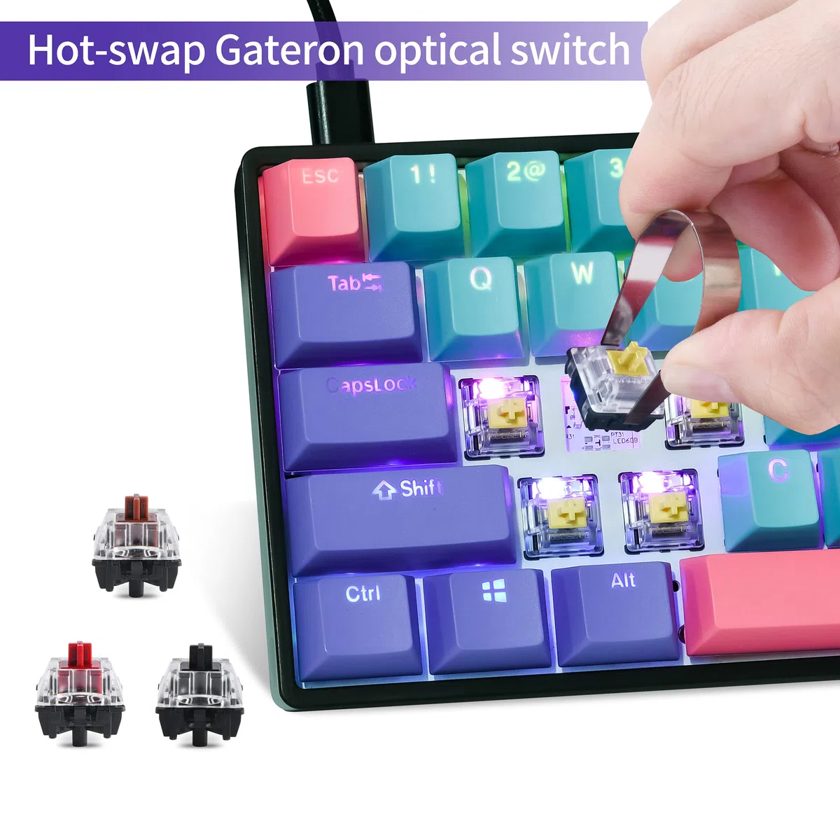 Guffercty kred GK61 60% tastiera meccanica rosso interruttore caldo sostituibile RGB Wired Gaming Keyboard con tasti PBT retroilluminati NKRO Type-C per PC Gamer (Gateron Optical Red, Joker)