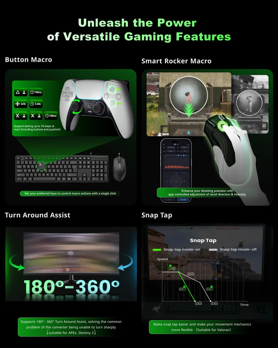 AIMZENIX AX200 PRO - Adattatore per tastiera e mouse per PC e Nintendo Switch | Convertitore ad alte prestazioni per giocare a FPS, COD, APEX, LE FINALI