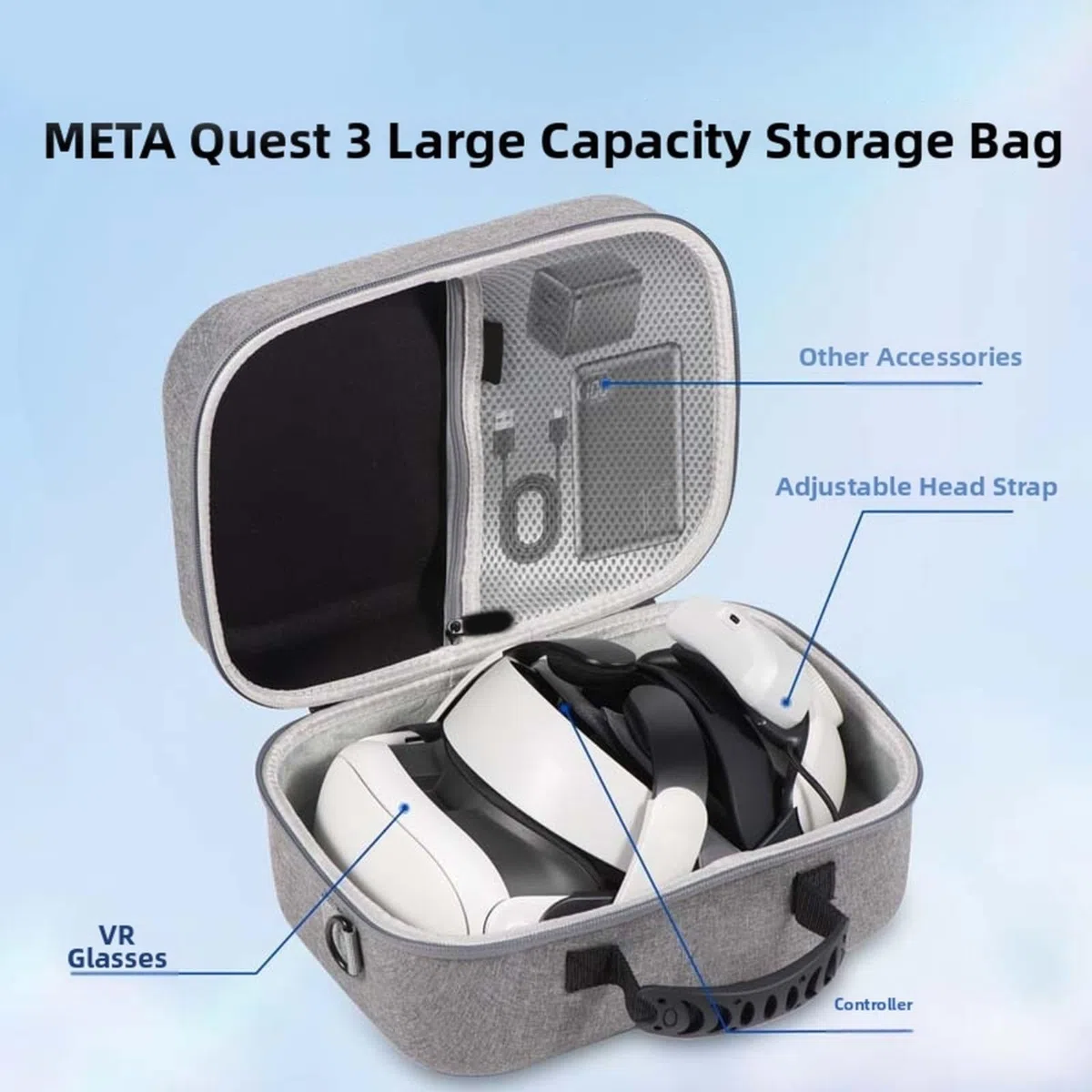 Custodia rigida per Meta 3S, borsa da viaggio antiurto in EVA, con scomparto per accessori, per controller di cuffie VR, organizer protettivo (grigio)