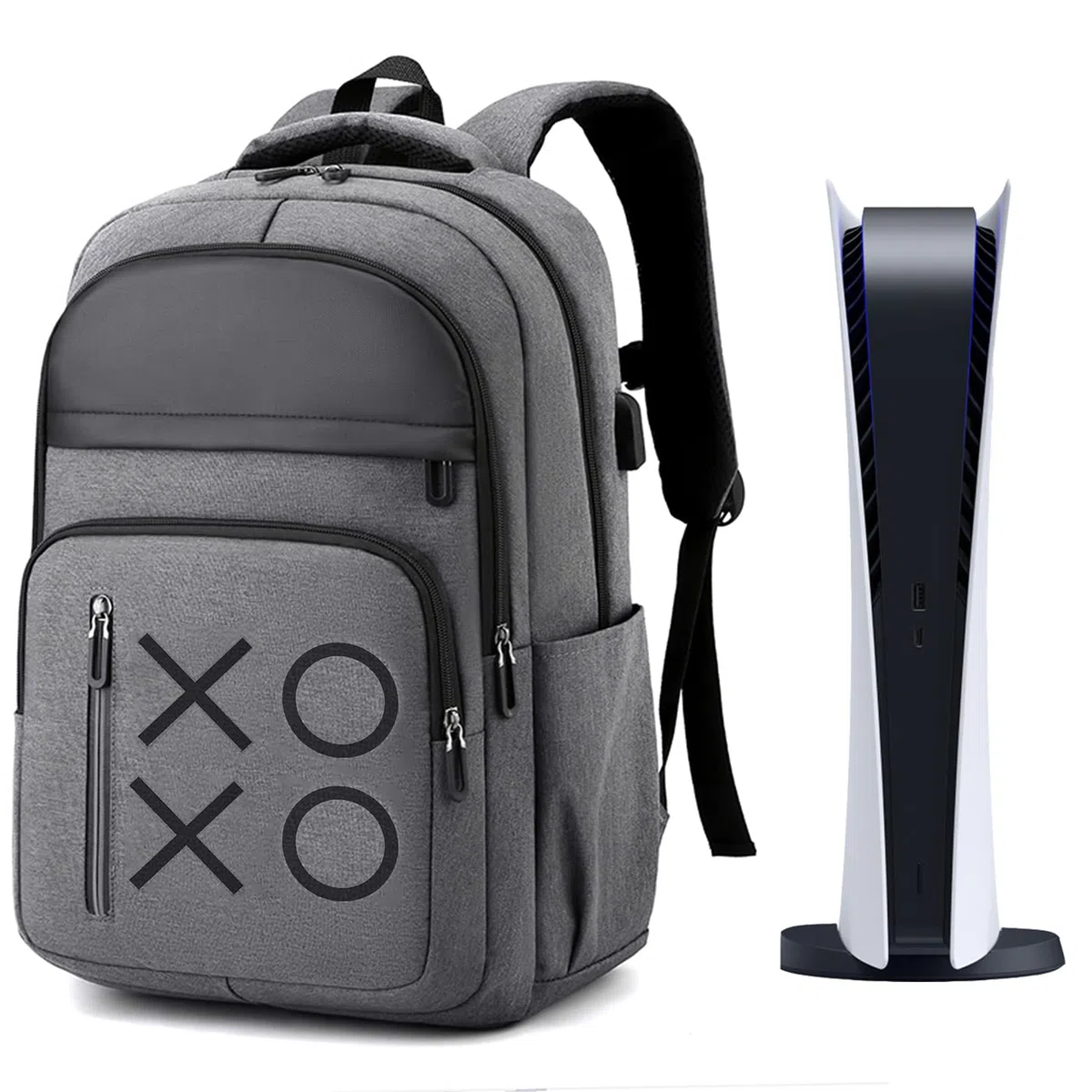 Zaino per console da gioco per PS5, borsa da viaggio per controller e accessori da gioco, grigio, grande, gioco