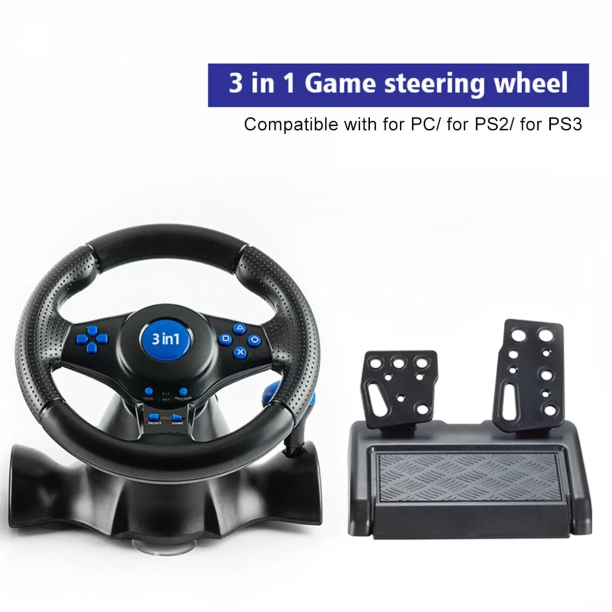 Volante e pedali da gioco USB, per Switch, per Xbox One/360, per PS4, per PS3 e PC, controller ergonomico in ABS per giochi di corse sim (3 in 1)