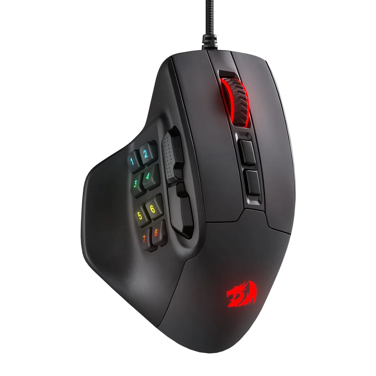 Mouse da gioco Redragon M811 Aatrox MMO, 15 pulsanti programmabili, mouse da gioco RGB cablato con presa ergonomica naturale, 10 tasti macro laterali