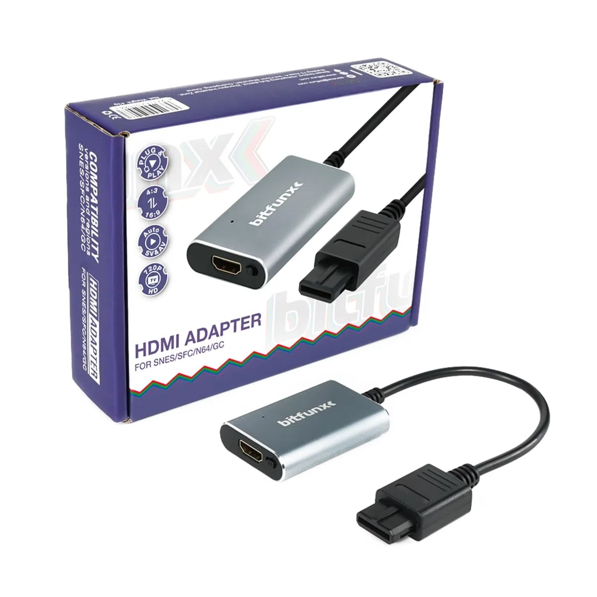 BITFUNX Adattatore HDMI N64/NGC/SFC/SNES - Supporta Auto SV e AV e switch 16:9/4:3, adattatore plug & play per videogiochi senza ritardi, adattatore HDMI per console N64/NGC/SFC/SNES
