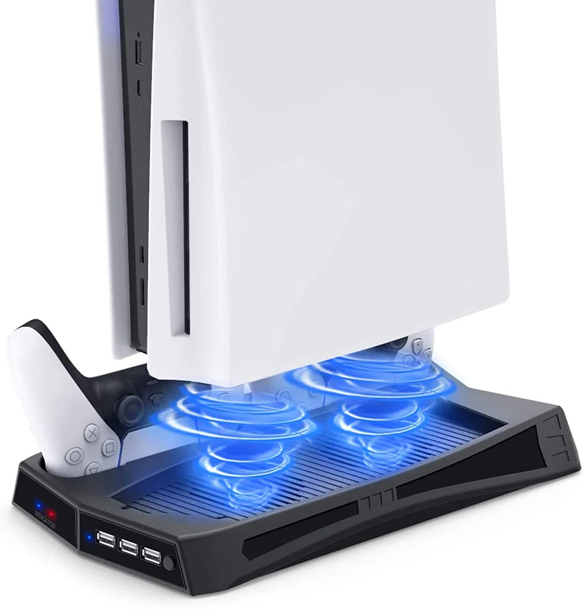 Supporto verticale con ventola di raffreddamento per console PS5 e Playstation 5 Edizione digitale, stazione di ricarica doppio controller con 3 porte USB per DualSense 5