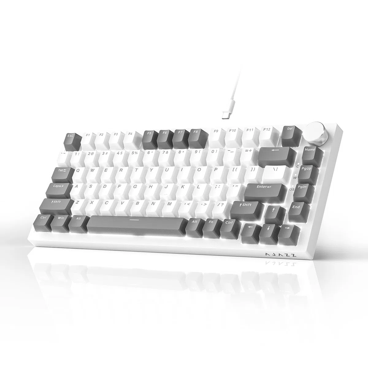 AJAZZ AK820 Mechanical Keyboard, 75% Hot Swappable Wired Keyboard with Volume Control Knob, PBT Keycaps, Five-layer Sound Insulation Pad, 82-Key Gaming Keyboard, Grey White
