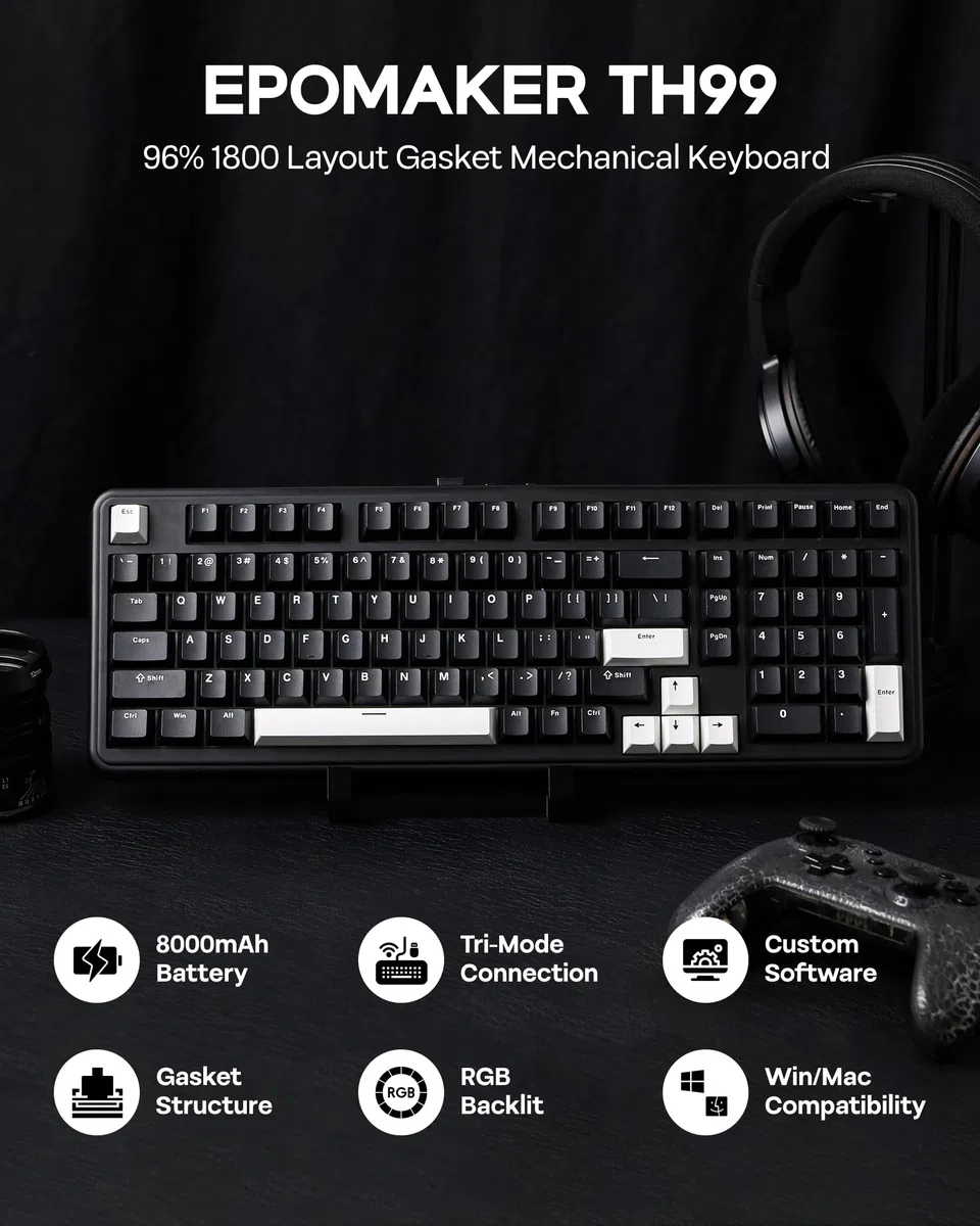 EPOMAKER TH99 Tastiera Meccanica Wireless Tri-Mode, Tastiera Personalizzata hot-Swap, Tastiera da Gioco RGB con Numpad per PC/Mac/Office (Nero, Creamy Jade)