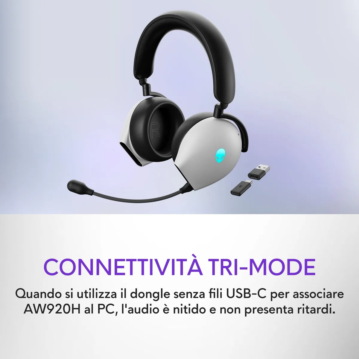 Alienware Dell Gaming Headset AW920H Tri-Mode Built-in microphone. Lunar Light. Wireless. On-Ear. Noice canceling