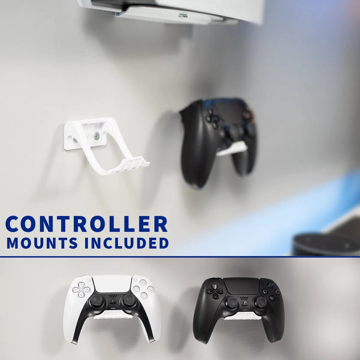 VIVO Staffa di montaggio a parete in acciaio progettata per console di gioco PS5, display verticale per Playstation 5, design aperto, 2 supporti per controller, bianco, MOUNT-PS5W