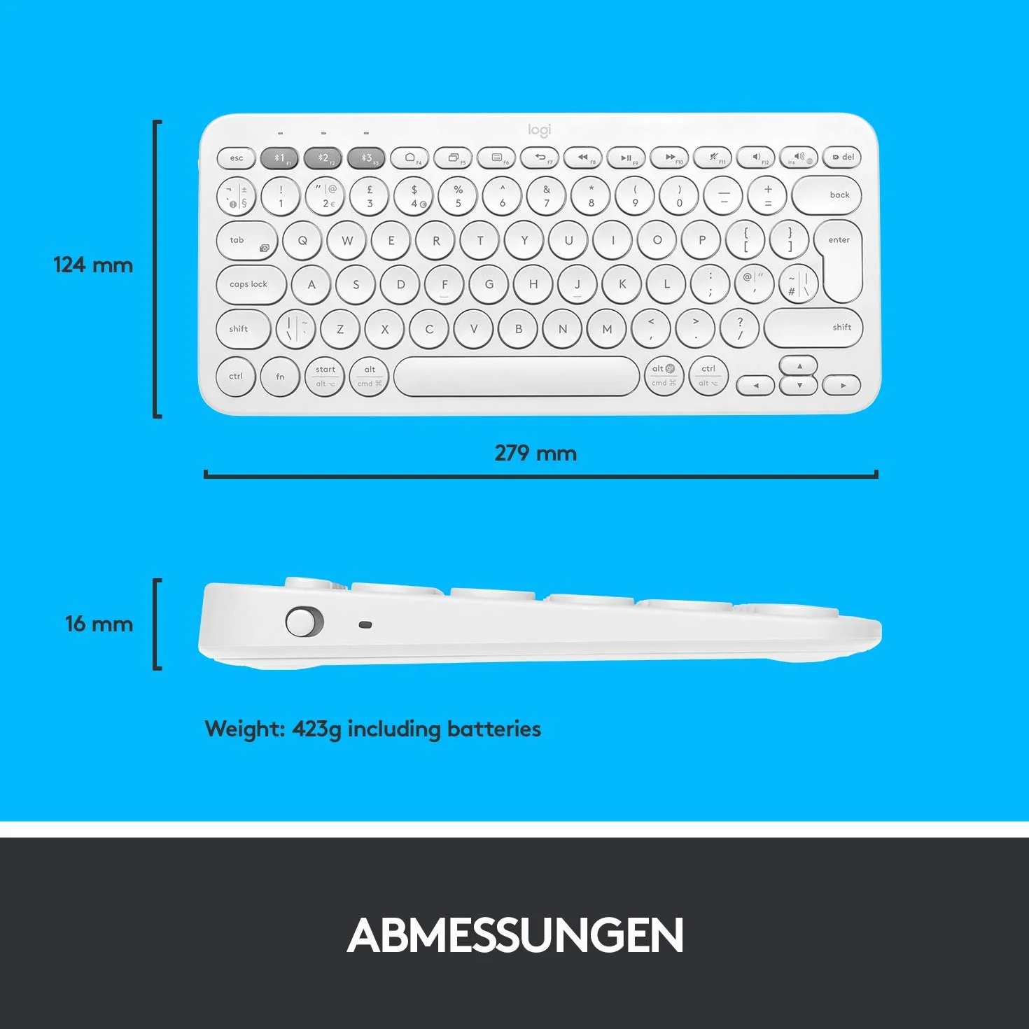 Logitech K380 Tastiera, Layout Tedesco Qwertz, Bianco