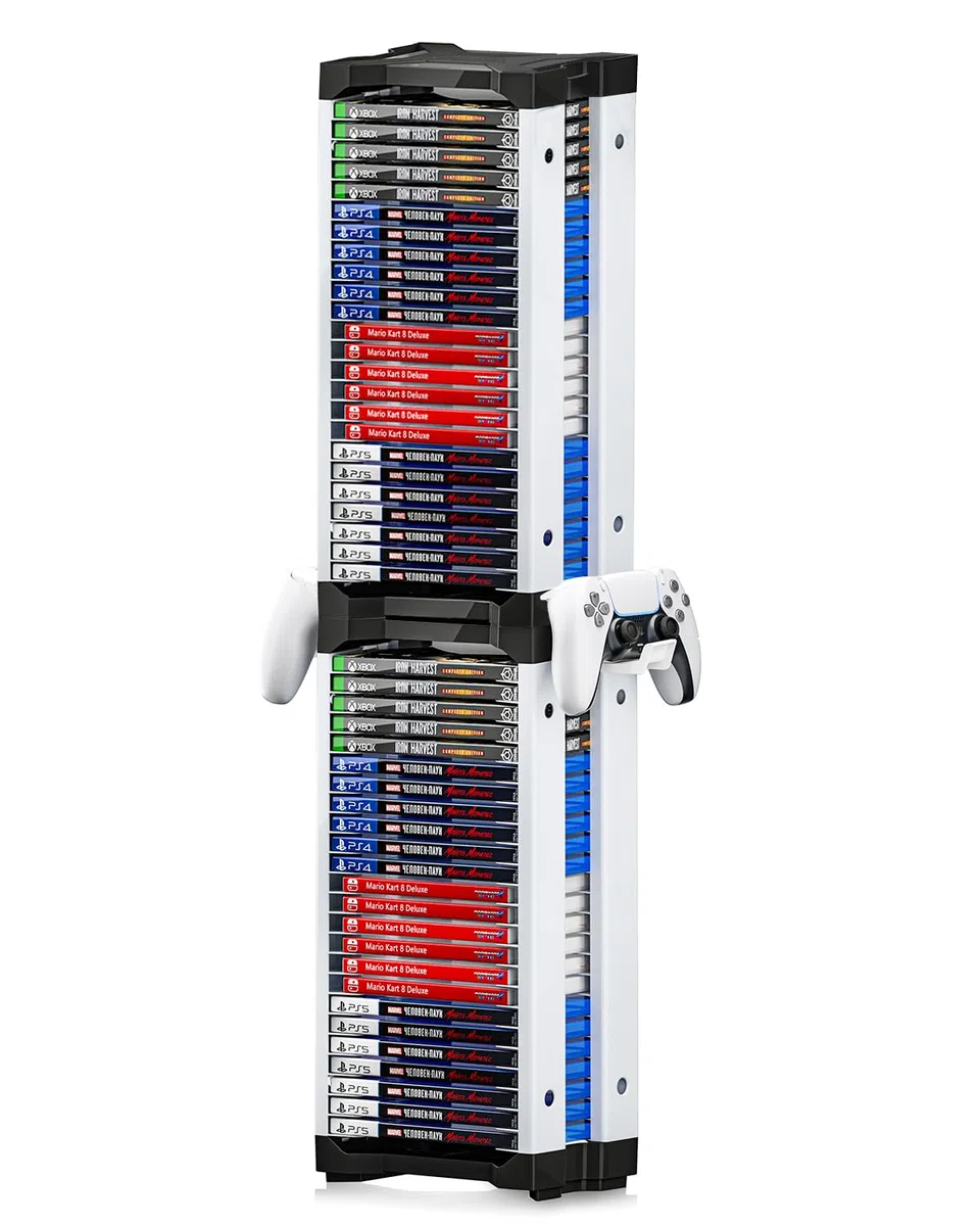 Nargos Torre di archiviazione per videogiochi per PS5/PS4/PS3/PS2/PSP/Xbox One/Series X/S/Wii/Wii U/Switch, organizer per DVD e dischi Blu-Ray (46 pezzi)