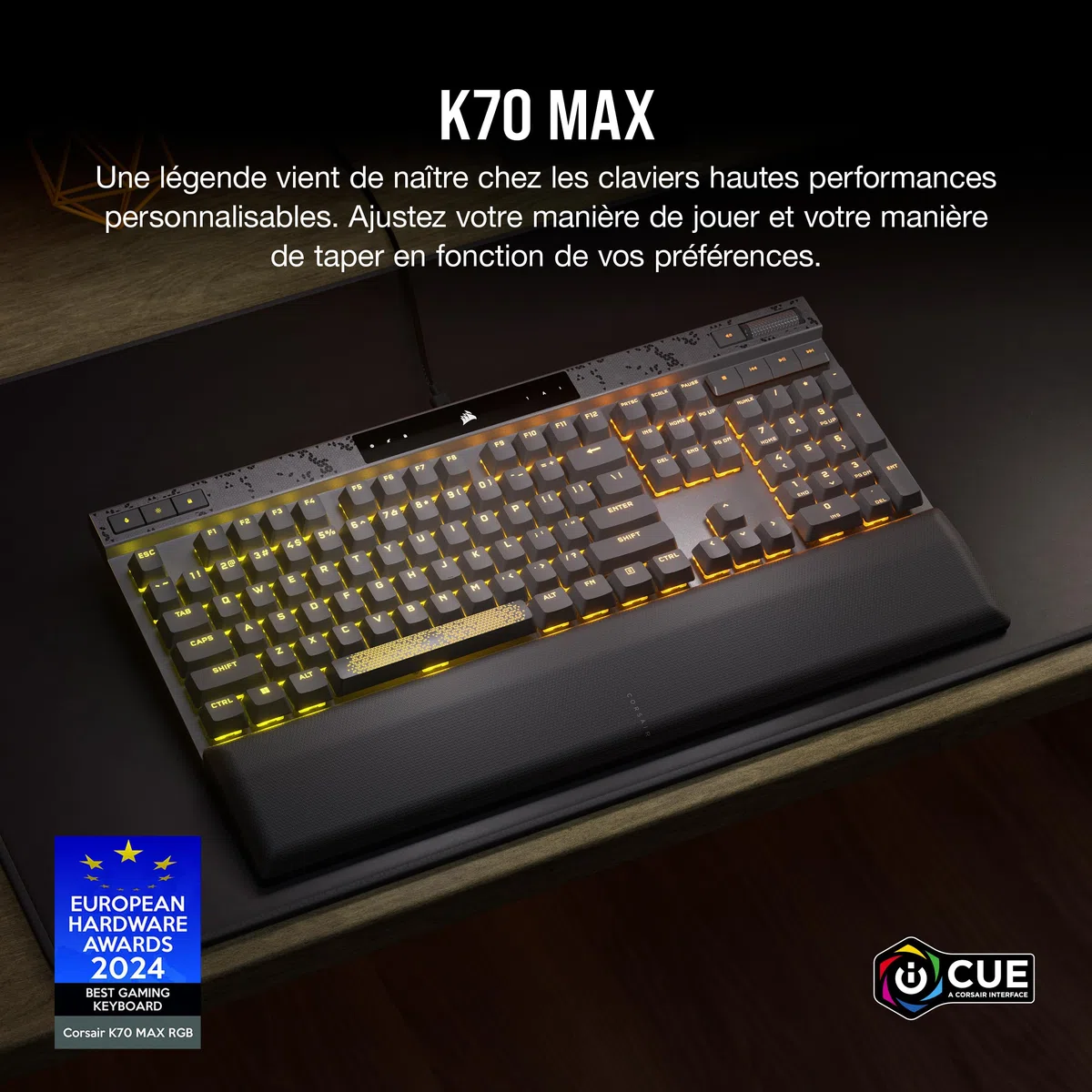 CORSAIR K70 MAX RGB Magnetic Tastiera da Gioco Meccanica cablata - MGX Switches Regolabili - PBT Double Shot Keycaps - Rapid Trigger Mode - Compatibile con iCUE - PC, PS5, PS4, Xbox - AZERTY FR -
