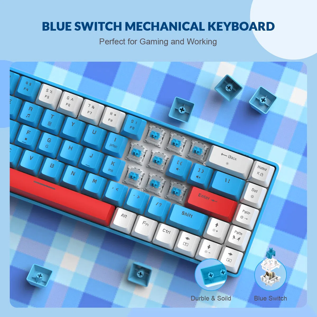 YINDIAO T8 60% Tastiera da Gioco,68 Tasti Tastiera Meccanica Cablata Compatta,18 Chroma RGB Retroilluminato,Interruttore Rosso,Cavo USB C A Spirale,per PC,Mac,PS4 -Grigio Chiaro