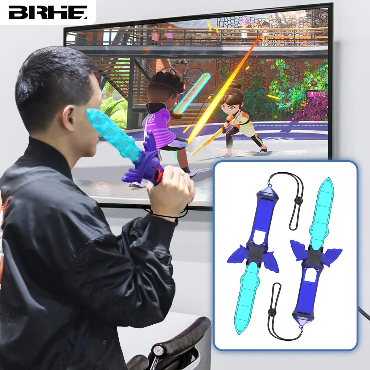 BRHE Nintendo Switch - Accessori sportivi 12 in 1 per giochi sportivi Nintendo Switch, kit di accessori per la famiglia per giochi sportivi Switch/OLED con cinturino da gamba, mazze da golf, racchette