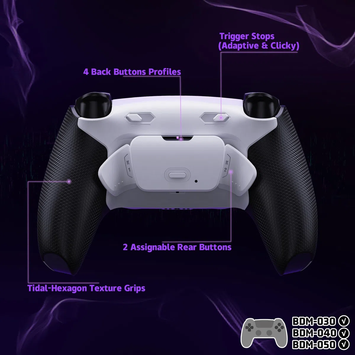 eXtremeRate RISE Plus MAX Tasti Aggiuntivi Clicky Trigger Stop per ps5 Controller BDM-030/040/050,Palette Posteriori Back Button Remap Kit per ps5 Joystick-Senza Controller-Bianco Nero