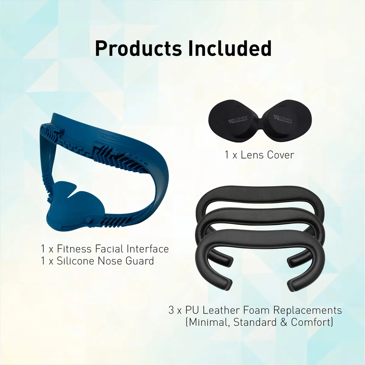 VR Cover Fitness Facial Interface and Foam Comfort Set for Oculus/Meta Quest 2 (Dark Blue & Black + Comfort Foam)