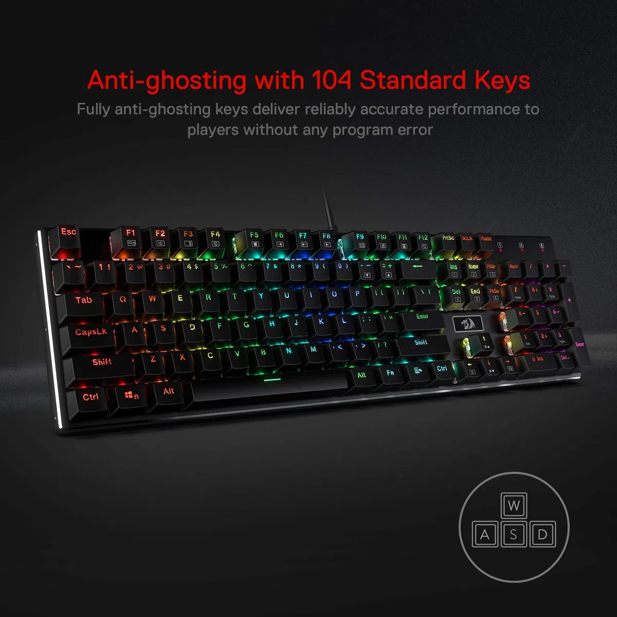 Redragon K556 Tastiera Meccanica RGB Cablata Base Alluminio US | Interruttore lineare, base in alluminio resistente, illuminazione RGB, tasti standard, layout US