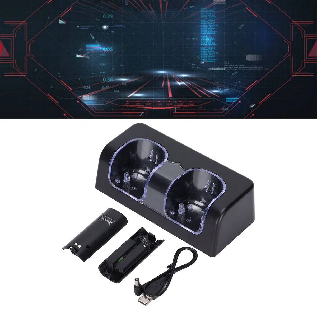 Dock di Ricarica per Batteria Controller, Doppia Batteria Ricaricabile da 2800 MAh, Materiale ABS, Stazione di Ricarica per Controller, Caricabatteria Remoto con Cavo di Alimentazione da 5