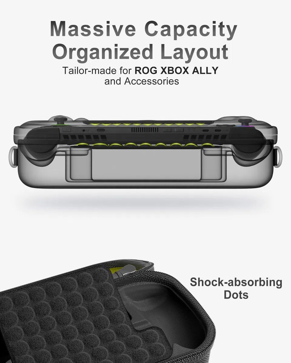ProCase Borsa Grande per ASUS ROG Xbox Ally / ROG Xbox Ally X 2025, Custodia Protettiva Rigida Antiscivolante, Borsa da Viaggio per Adattatore Consola e Accessori - Nero