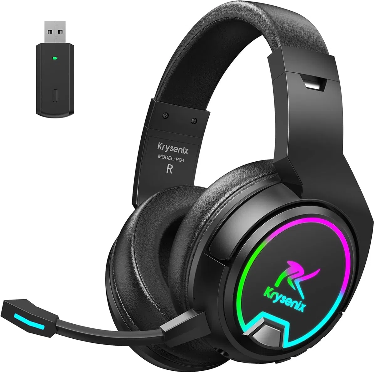 PG4 RGB Wireless Gaming Headset per PS4, PS5, PC - 2.4GHz 7.1 Surround Sound, cuffie da gioco Bluetooth con microfono antirumore staccabile AI, batteria da 48 ore per laptop, Switch, Mac (nero)