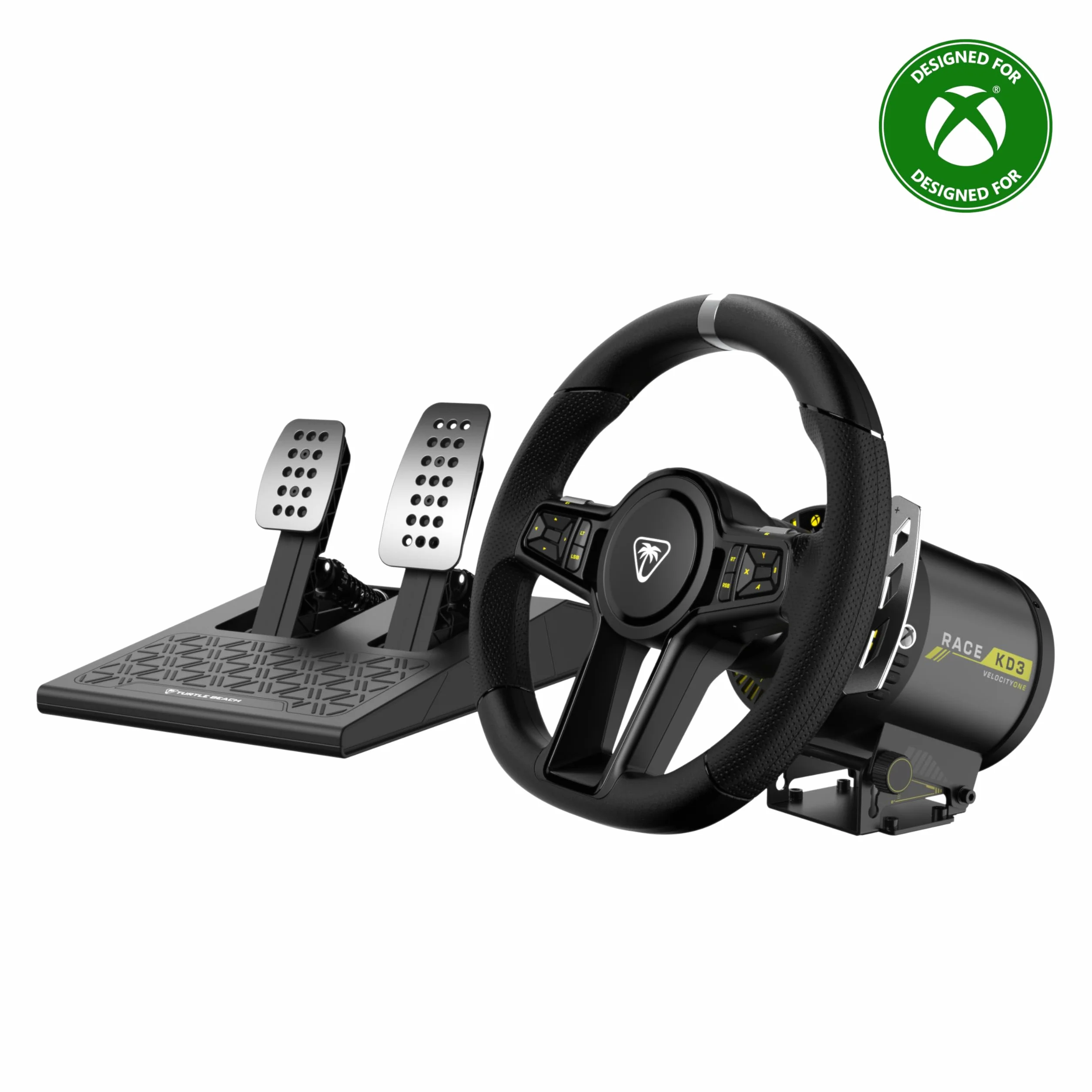 Turtle Beach VelocityOne Race KD3 Volante e pedali con force feedback a trasmissione diretta per Xbox Series X|S, Xbox One e PC Windows – Pedali di freno e acceleratore a effetto Hall
