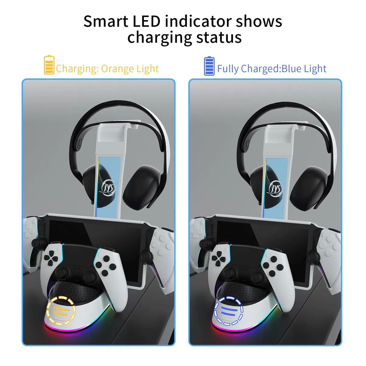 BeisDirect Stazione di ricarica per PlayStation Portal/PS5 Controller, Dock Station di ricarica per PS Portal Console di gioco Caricabatterie Supporto di stoccaggio per cuffie