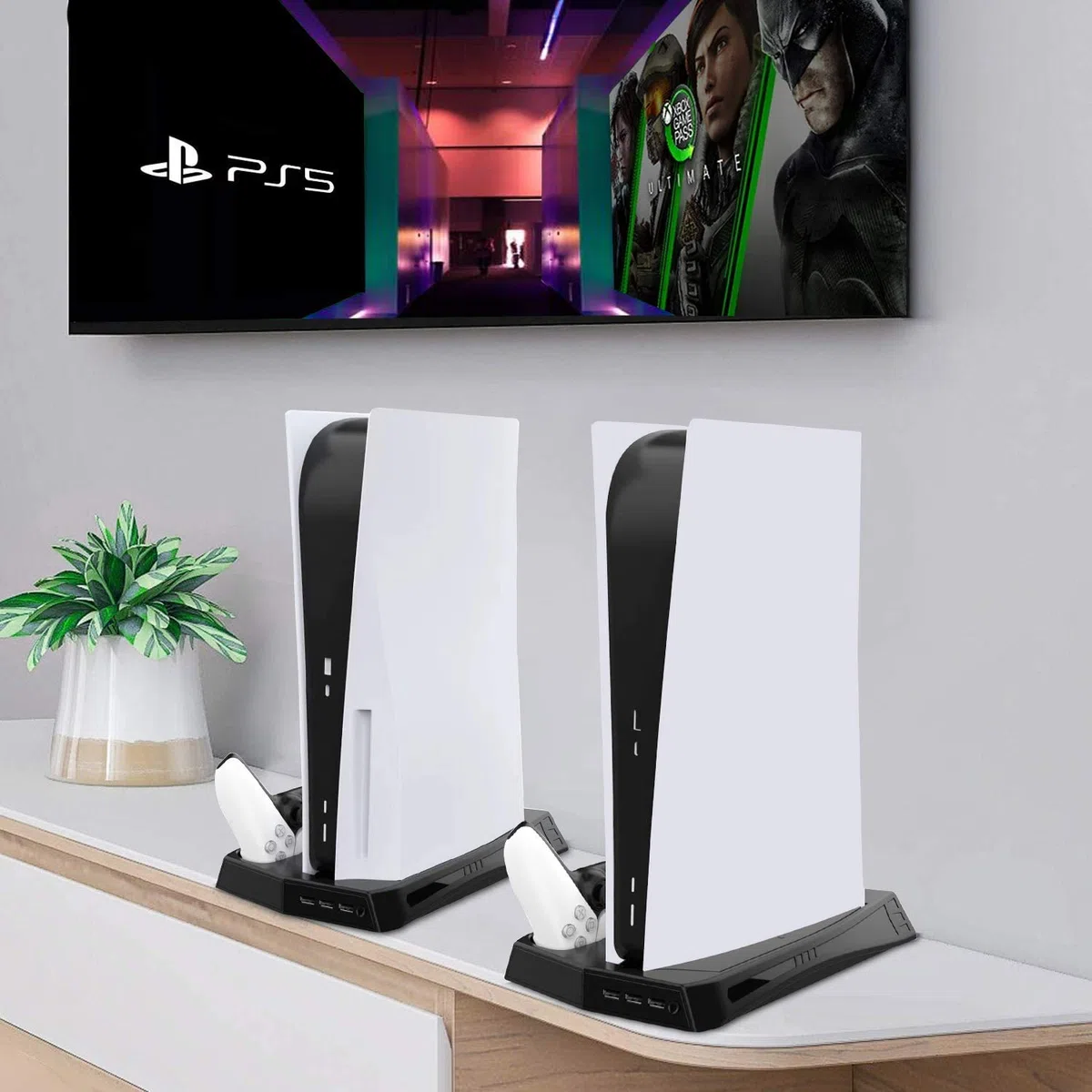Supporto verticale con ventola di raffreddamento per console PS5 e Playstation 5 Edizione digitale, stazione di ricarica doppio controller con 3 porte USB per DualSense 5