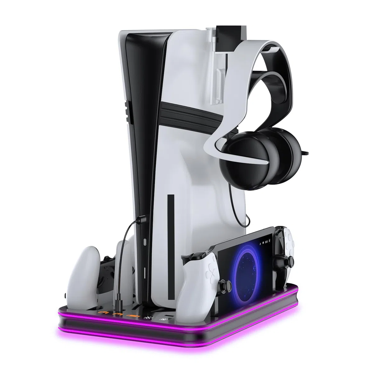 BlackLighting - Supporto per PS5/PS5 Slim/Pro e stazione di raffreddamento con controller a LED, stazione di ricarica per PS5
