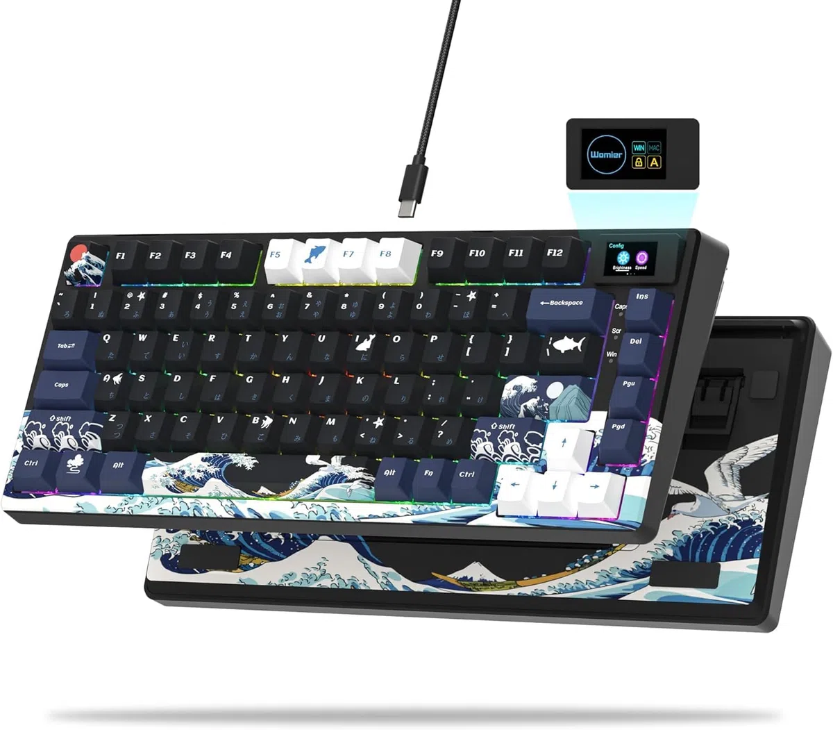 SK80 Tastiera Meccanica 75%, Tastiera da Gioco Retroilluminata USB C, Tema Kanagawa, Hot-Swap, RGB, Personalizzata per Mac/Win, Nero
